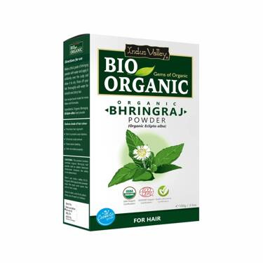Proszek z liści Bhringraj (Eclipta Alba) do włosów + książeczka z przepisami kosmetycznymi, ECOCERT, 100 g, Indus Valley