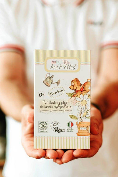 Delikatny płyn do kąpieli i szampon 2 w 1, proteiny ryżu, ekstrakt z hibiskusa z upraw organicznych, 400 ml, Baby Anthyllis