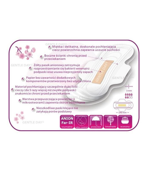 Podpaski NA DZIEŃ z paskiem anionowym - ECO FAR-IR ANION, 10 szt., Gentle Day