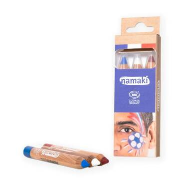 Zestaw kredek do malowania twarzy dla dzieci, NIEBIESKA, BIAŁA, CZERWONA, 3x2,1 g, COSMOS ORGANIC, Namaki