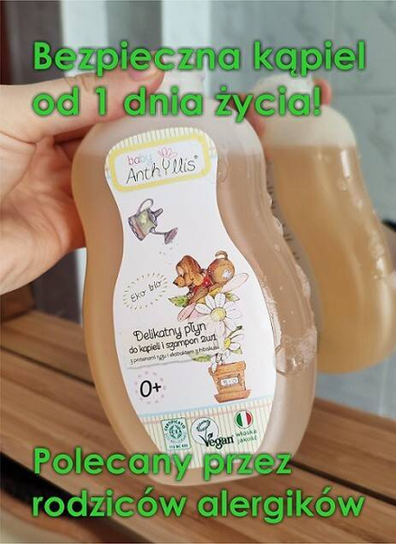 Delikatny płyn do kąpieli i szampon 2 w 1, proteiny ryżu, ekstrakt z hibiskusa z upraw organicznych, 400 ml, Baby Anthyllis