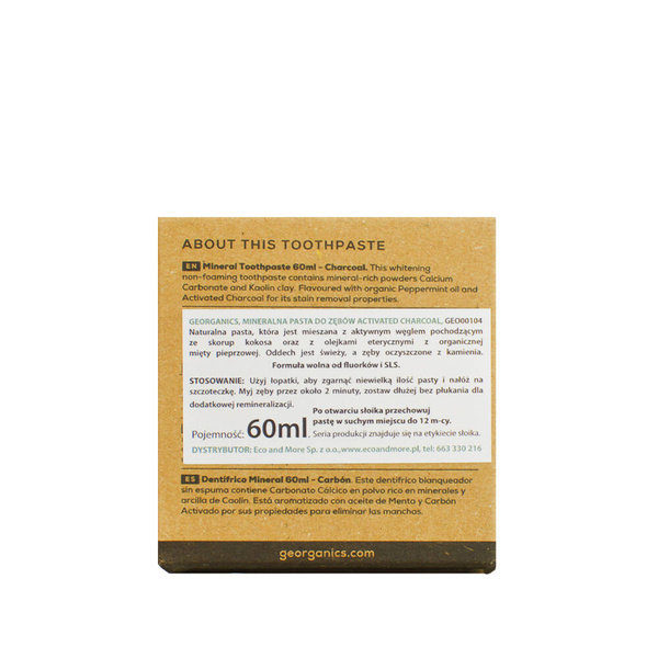 Georganics, Mineralna pasta do zębów w słoiku Activated Charcoal, 60ml