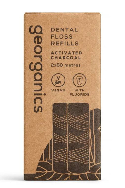 Nić dentystyczna z węglem aktywnym i fluorem, 2x50 m, UZUPEŁNIENIE, Georganics