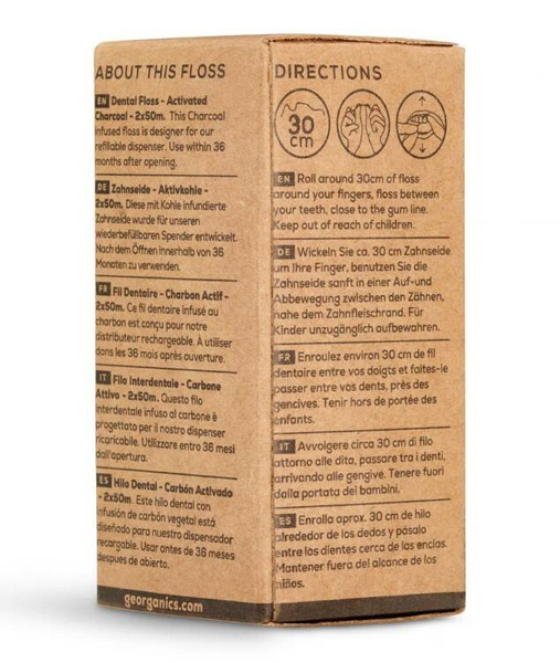 Nić dentystyczna z węglem aktywnym i fluorem, 2x50 m, UZUPEŁNIENIE, Georganics