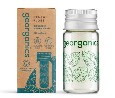 Nić dentystyczna JEDWABNA z dodatkiem ANGIELSKIEJ MIĘTY PIEPRZOWEJ, naturalna, bez plastiku, 30m, Georganics