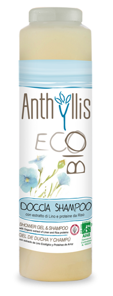 Szampon i żel pod prysznic z wyciągiem z lnu i proteinami ryżu, certyfikowany, ECO BIO, 250ml, Anthyllis, Pierpaoli