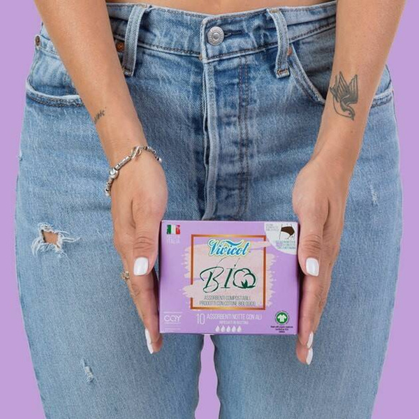 Podpaski NA NOC, ze skrzydełkami, z organicznej bawełny, niebielone chlorem, KOMPOSTOWALNE, 10 sztuk, Vivicot BIO